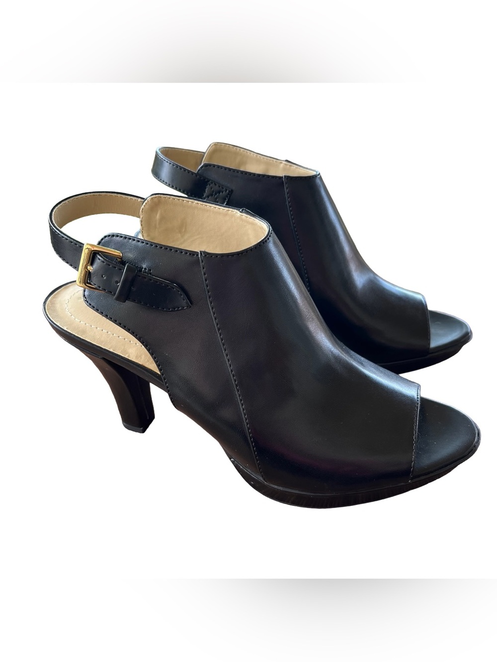 Naturalizer N5 Distant Black Womens Sz 8.5 Peep Toe Slingback Heeled Mule EUC